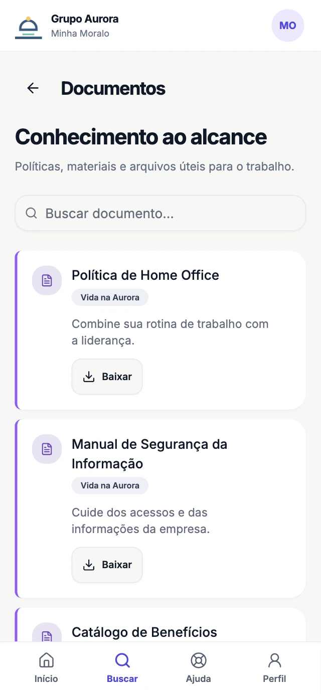 Documentos demonstrativos do Grupo Aurora na Moralo